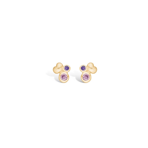 Gold-plated sterling silver earrings with pink and purple stones