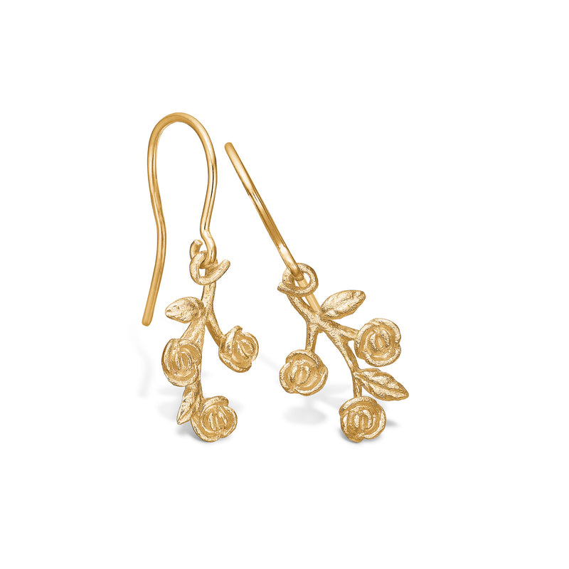 Gold-plated silver earrings with roses and leaves