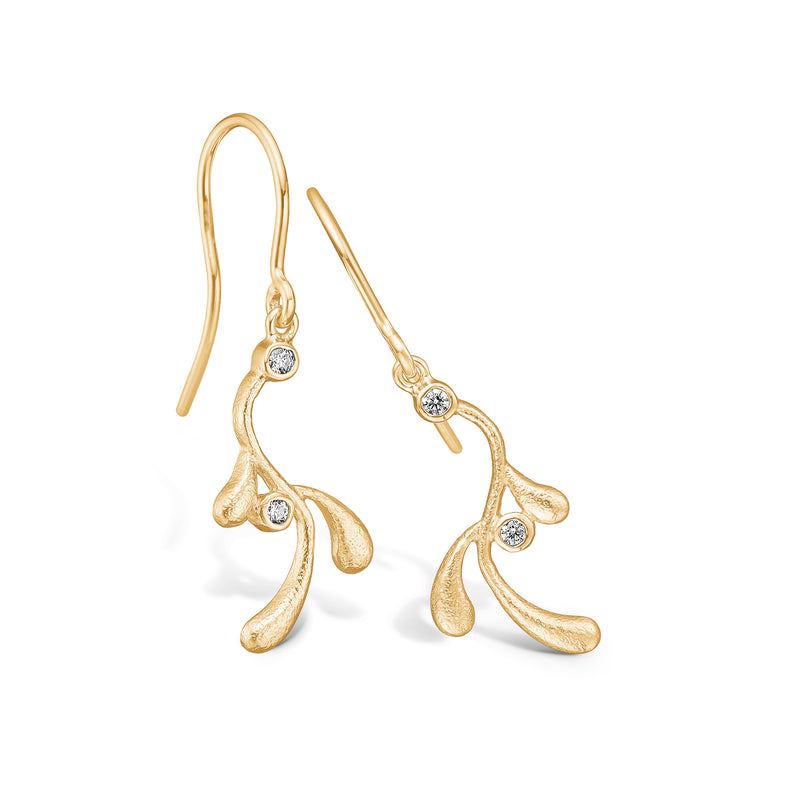 Gold-plated sterling silver earring with branches and cubic zirconia