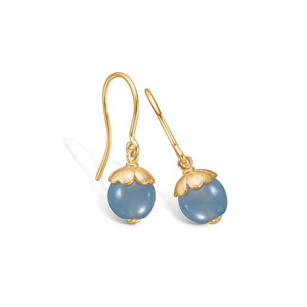 Blå agat smykkesæt bestående af forgyldt halskæde og øreringe