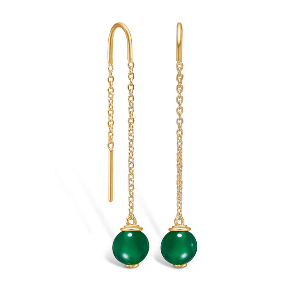 Gold-plated silver earring with green agate