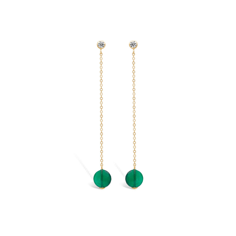 Beautiful gold-plated silver earrings with green agate and cubic zirconia.