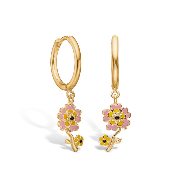 Gold-plated sterling silver Creoles with pink flower