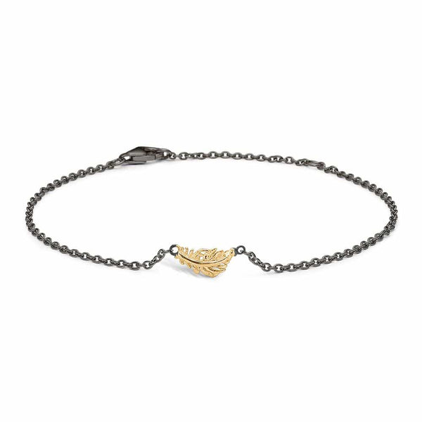 Black rhodium-plated sterling silver bracelet with gold-plated feather