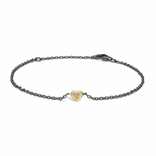 Black rhodium-plated sterling silver bracelet with gold-plated heart