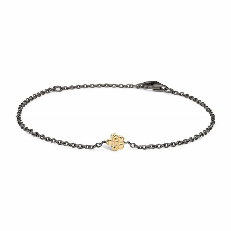 Black rhodium-plated sterling silver bracelet with gold-plated flower