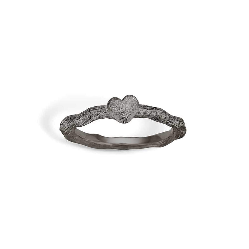 Sort rhodineret sterling sølv ring med hjerte