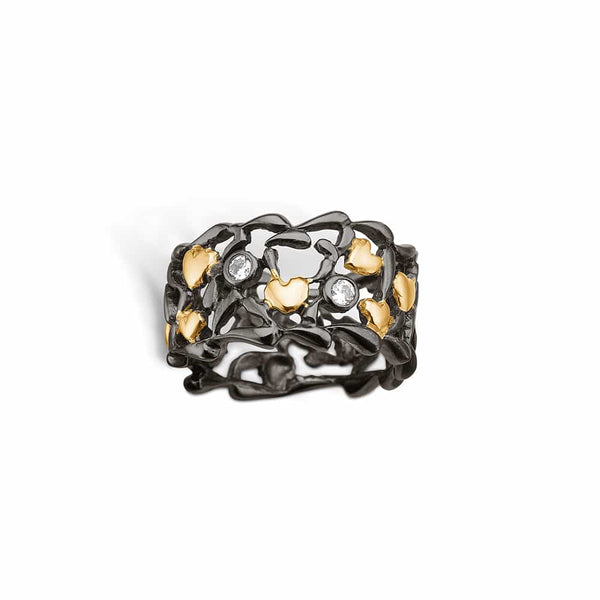 Black rhodium-plated with gold-plated sterling silver ring 1104