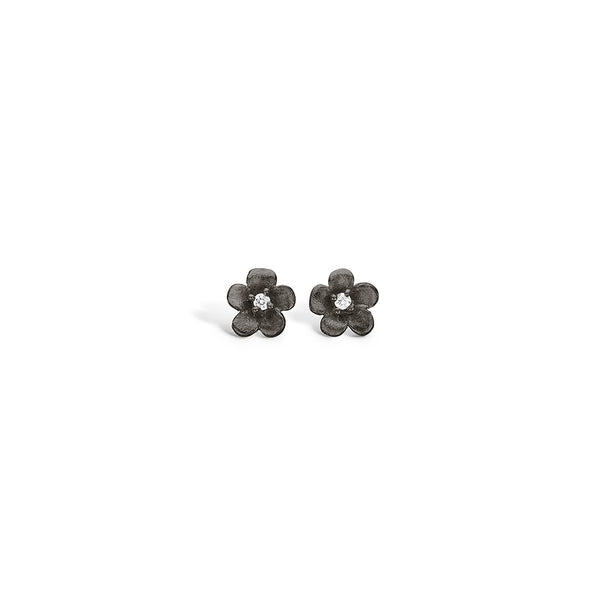 Black rhodium-plated flower earrings with matte flower