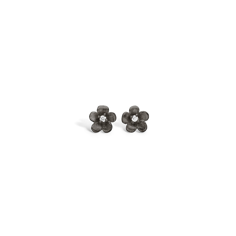 Black rhodium-plated flower earrings with matte flower