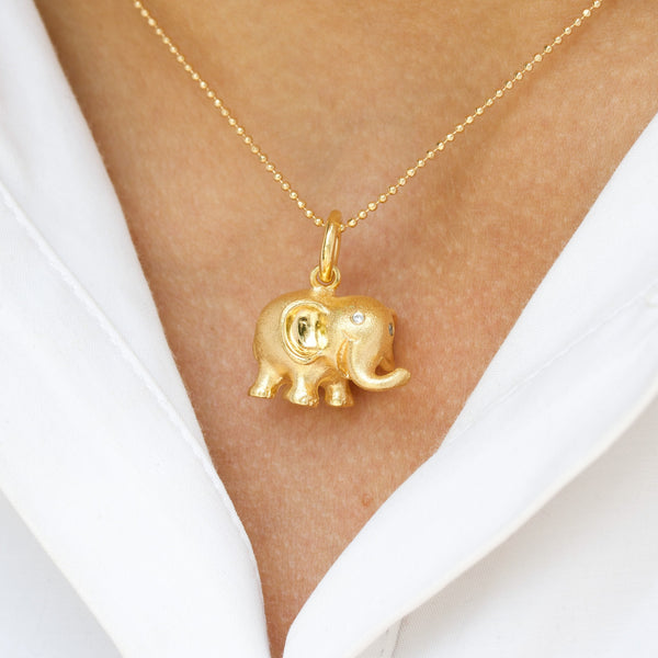Gold-plated sterling silver necklace with large elephant