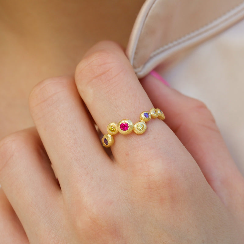 Gold-plated sterling silver small bubble ring with a mix of cubic zirconia