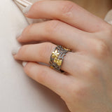 Black rhodium-plated with gold-plated sterling silver ring with genuine diamond