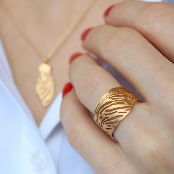 Maple gold-plated silver ring
