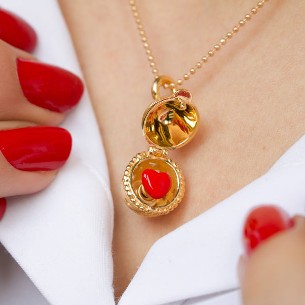Gold-plated sterling silver necklace with Easter egg and red enamel heart