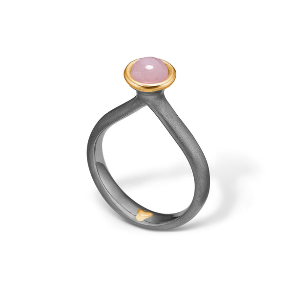 Black silver ring with pink agate